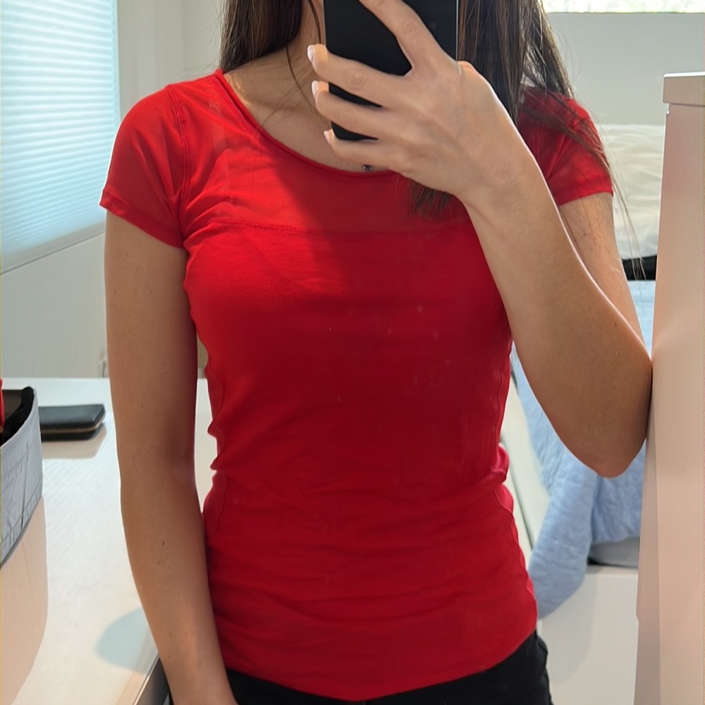 Express women size XS RED sheer tee tight fitted fit casual light comfortable